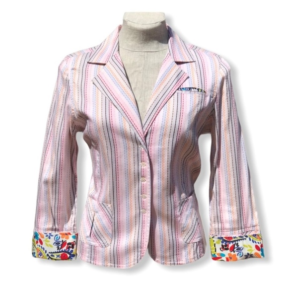 Robert Graham Blazer Multicolor Stripe Crop Small - Picture 1 of 9